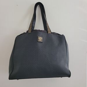 NEW Versace Parfums Black Faux Leather Weekender Gold Medusa Tote Bag